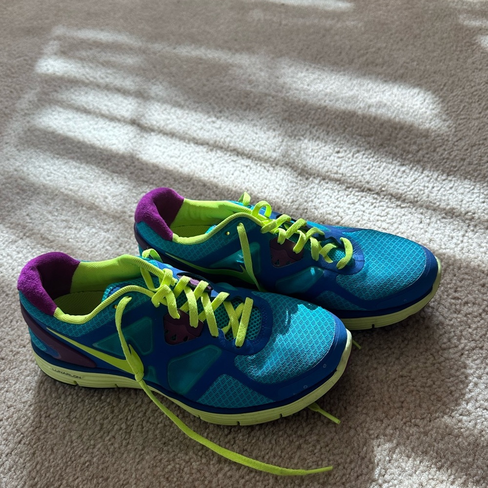 Bright Blue, Yellow, and Purple Custom Nike Lunarlons Womens Size 9